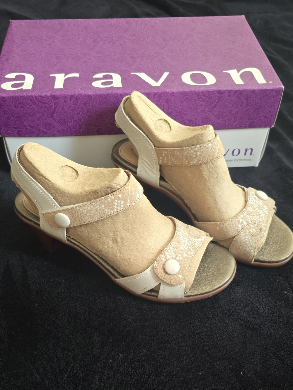 Aravon Women's Neutral Beige Open-Toe Slingback Heels